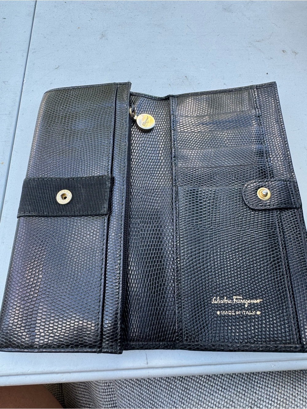 Salvatore Ferragamo Black Leather Clutch with Gold Vara Buckle - Picture 4 of 8